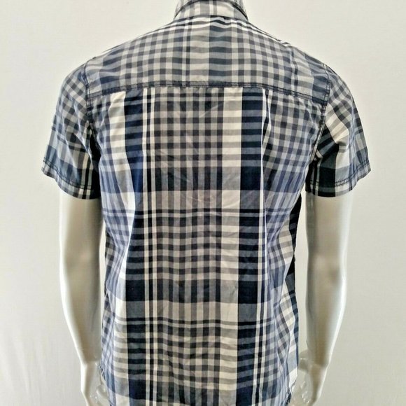 Vintage UR Shirt Men's Small Cotton/Poly Snap Up Short Sleeve Blue Plaid - Picture 2 of 3
